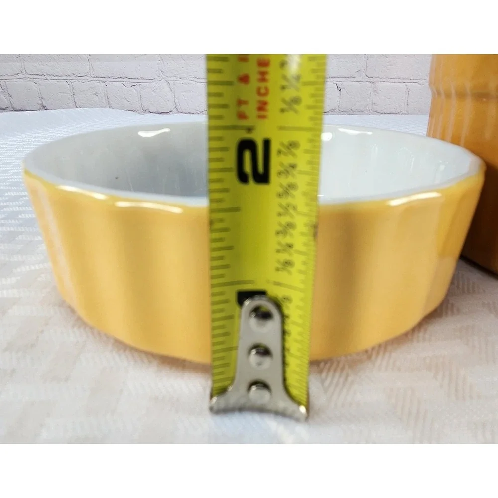 Vintage France Emile Henry Mustard Colored Ribbed Crock Baking Dish &  Ramekin H